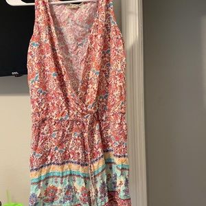 Low v neck romper with pink floral print